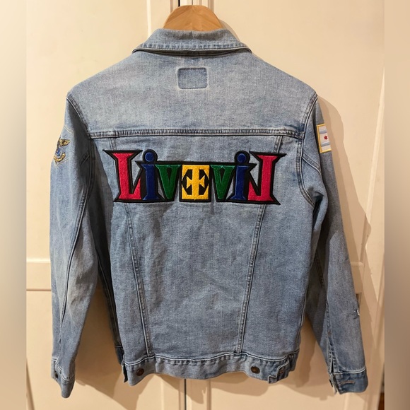 90’s Retro Denim Jean Jacket Y2K Embroidery Patches by Threadfast  Size Small - Picture 6 of 8